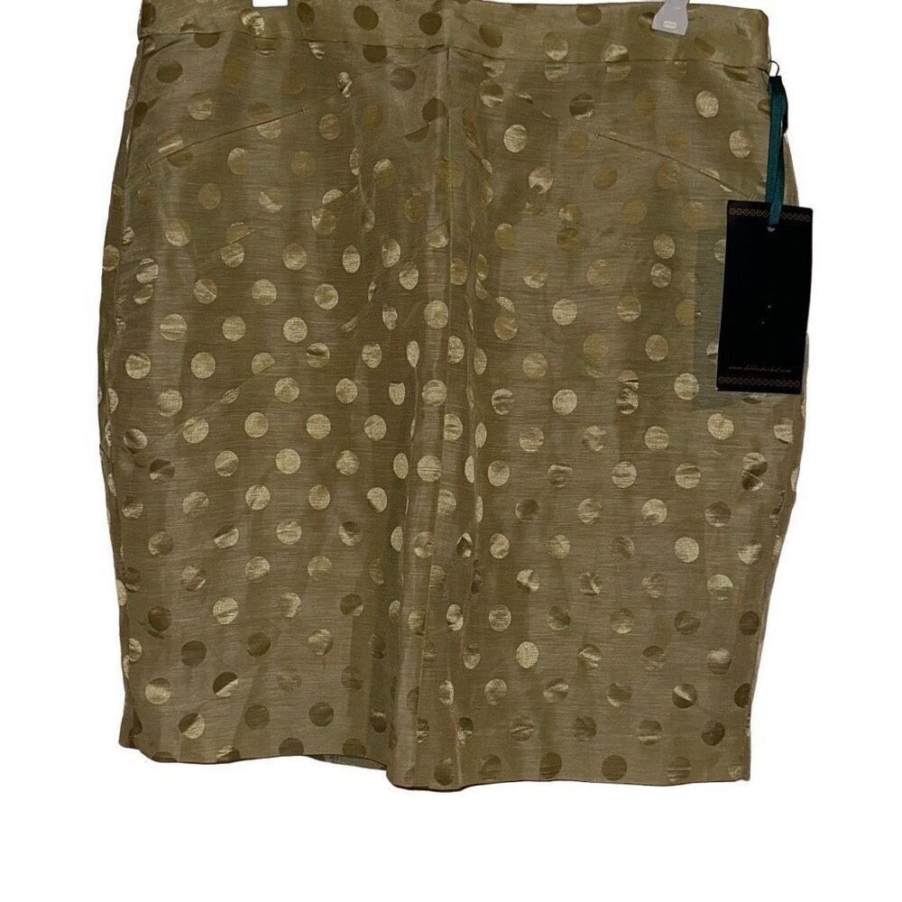 "NEW" Debbie Shuchat Gold Polka Dot Linen Silk Blend Pencil Skirt Ladies Size 12